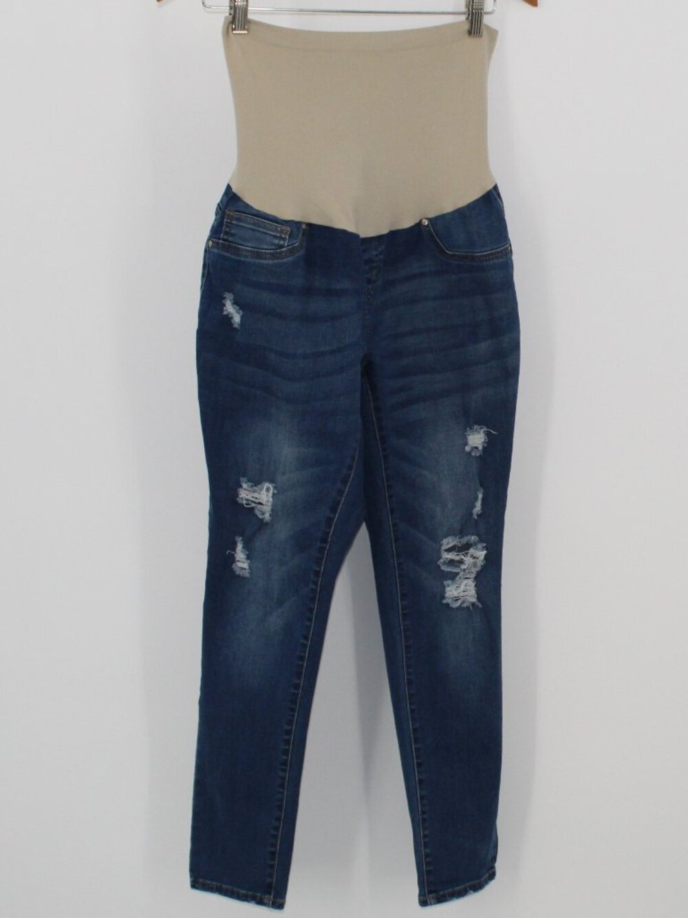 Maternity Denim Skinny Jeans Distressed Full Panel‎ Sz XL Stretchy Comfortable